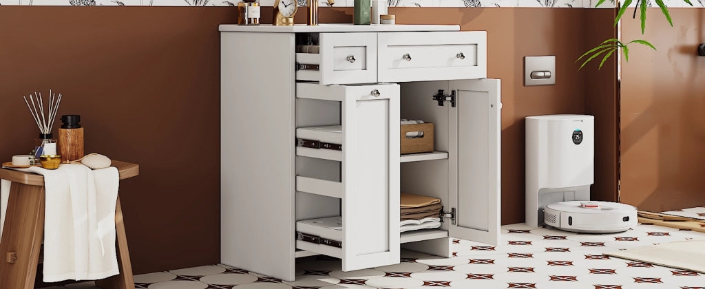 Mobile sottolavabo con 1 anta, 3 cassetti, lavabo in ceramica e chiusura ammortizzata per bagno bianco 76 × 47 × 86 cm