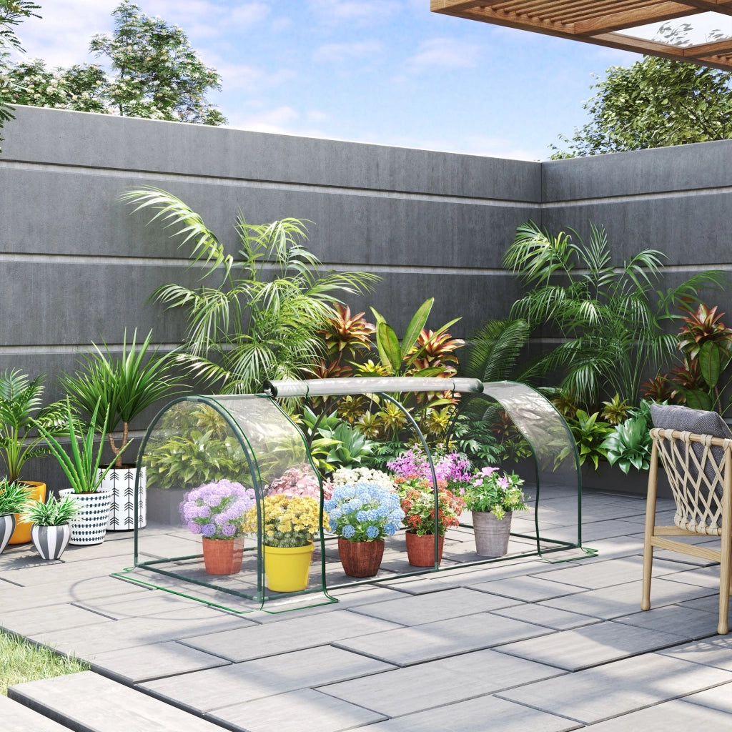 EasyComfort Serra da giardino a Tunnel in Acciaio e con Copertura in PVC, 200x100x80 cm, Trasparente e Verde