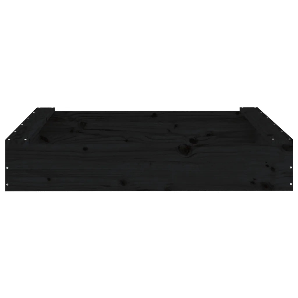 Sabbiera con Sedute Nera Quadrata in Legno Massello di Pino 825034