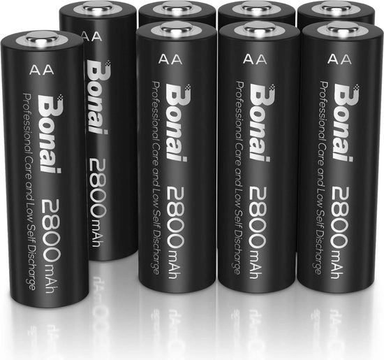 Batterie AA Riconfigurabili - 8 Pezzi - 1200 Ripetizioni - 2800 mAh - Ni-MH - Alta Capacità - 1,2 Volt - Basso Autoaccrescimento