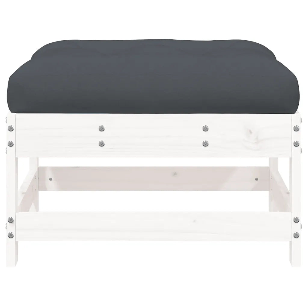 Sedia da giardino-Poggiapiedi da Giardino con Cuscino Legno Massello Pino Bianco 919492