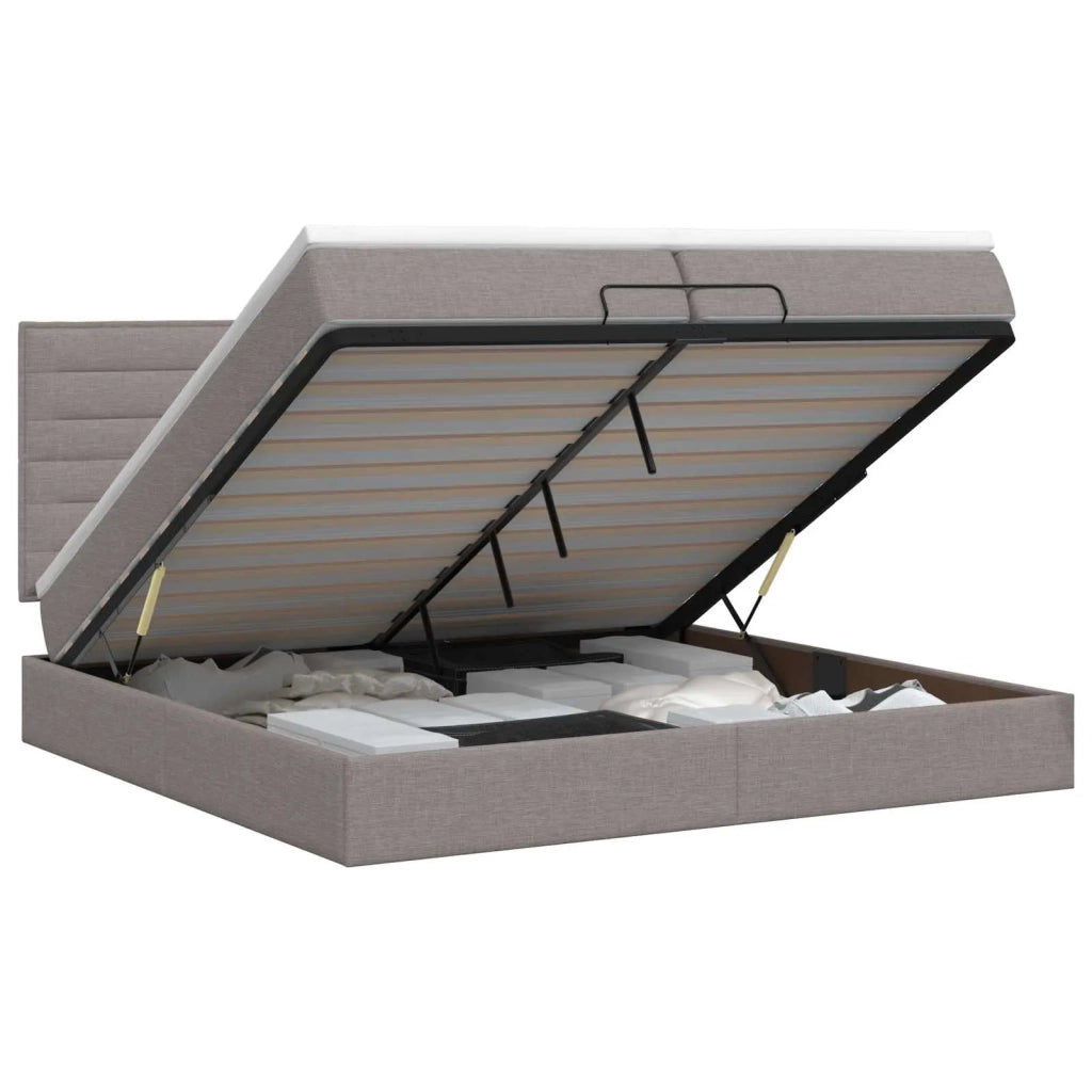 Letto ottomano con materasso Tortora 200 x 200 cm Tessuto 3457436