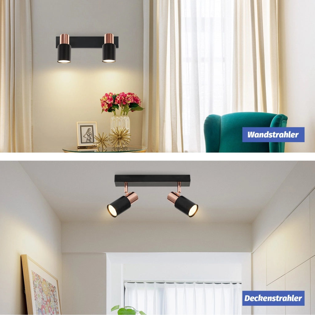 ZMH Faretto da soffitto nero GU10-2 Lampada da cucina a fiamma orientabile a 355° moderna industriale