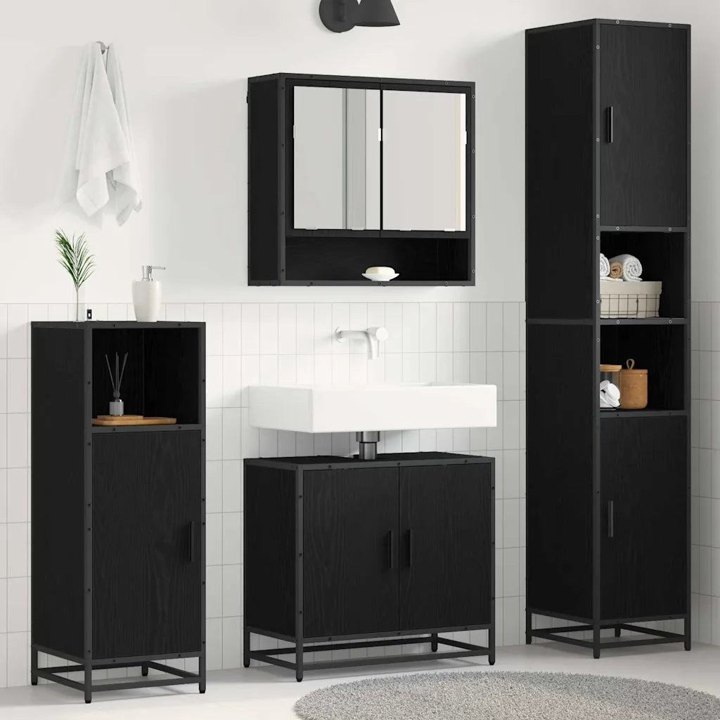 Set di mobili per il bagno 3 pcs Rovere Nero Legno multistrato