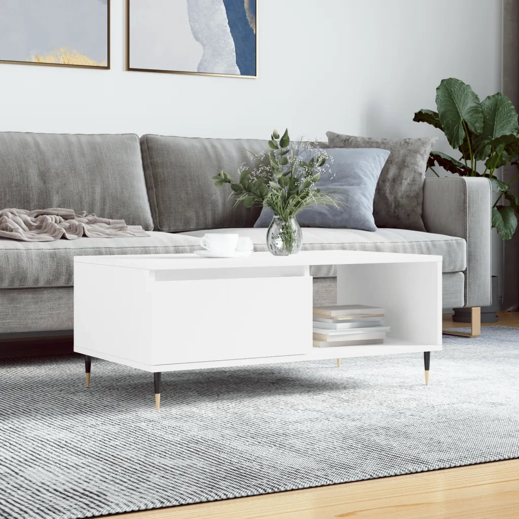 Tavolino da Salotto-Tavolino da soggiorno-Tavolo Bianco 90x50x36,5 cm in Legno Multistrato 568353