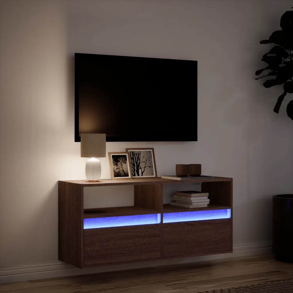 Mobile TV a Parete con Luci LED Rovere Marrone 100x31x45 cm 852340