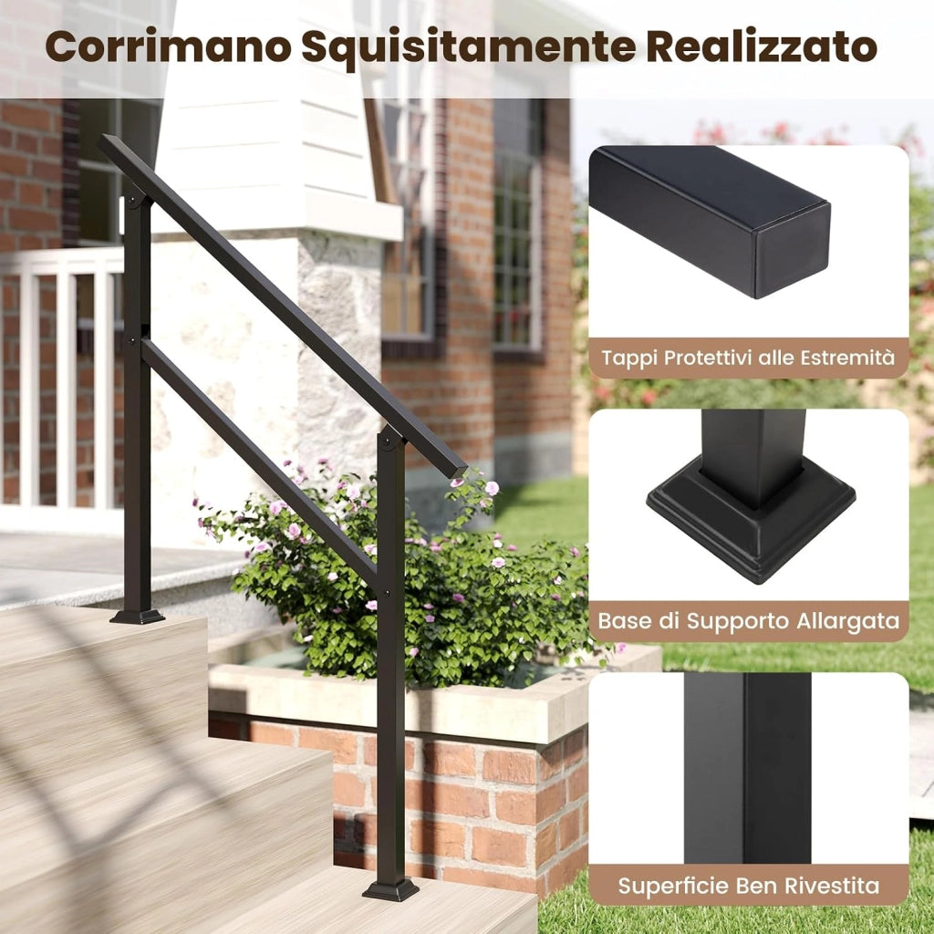 Corrimano per Scala, Corrimano in Metallo per 0-2/3/4 Gradini con Regolazione dell’Angolo, Portata 150 kg, Rieghiera per Terrazzo, Ingresso e Balcone (104 x 92 cm)