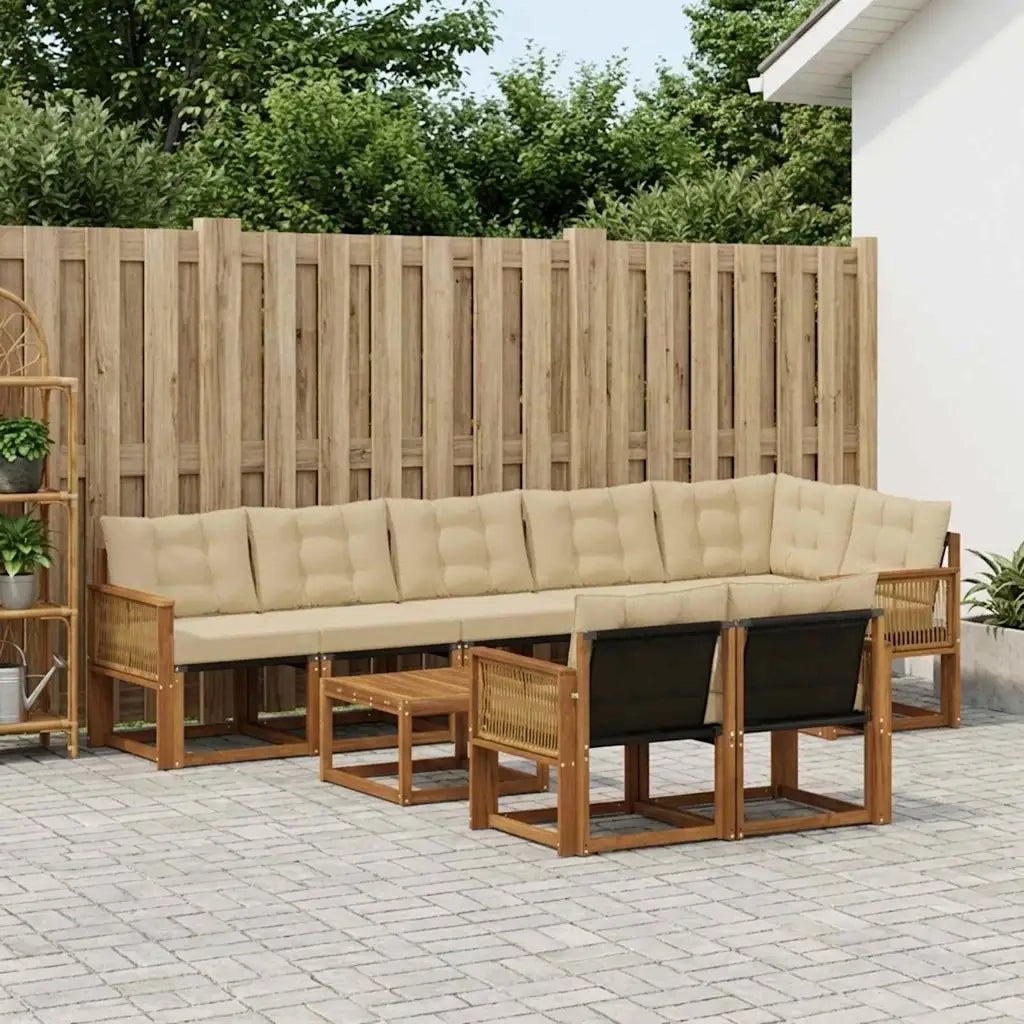 Set di divani da esterno con cuscino 9 pcs Naturale e Beige