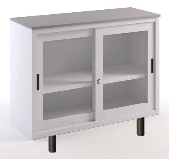 Armadio con top in melaminico e ante scorrevoli in vetro su gambette cm. 120x45x99H
