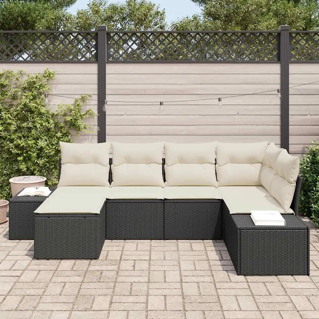 Set Divano da Giardino 6 pcs Nero e Crema polyrattan 3347127
