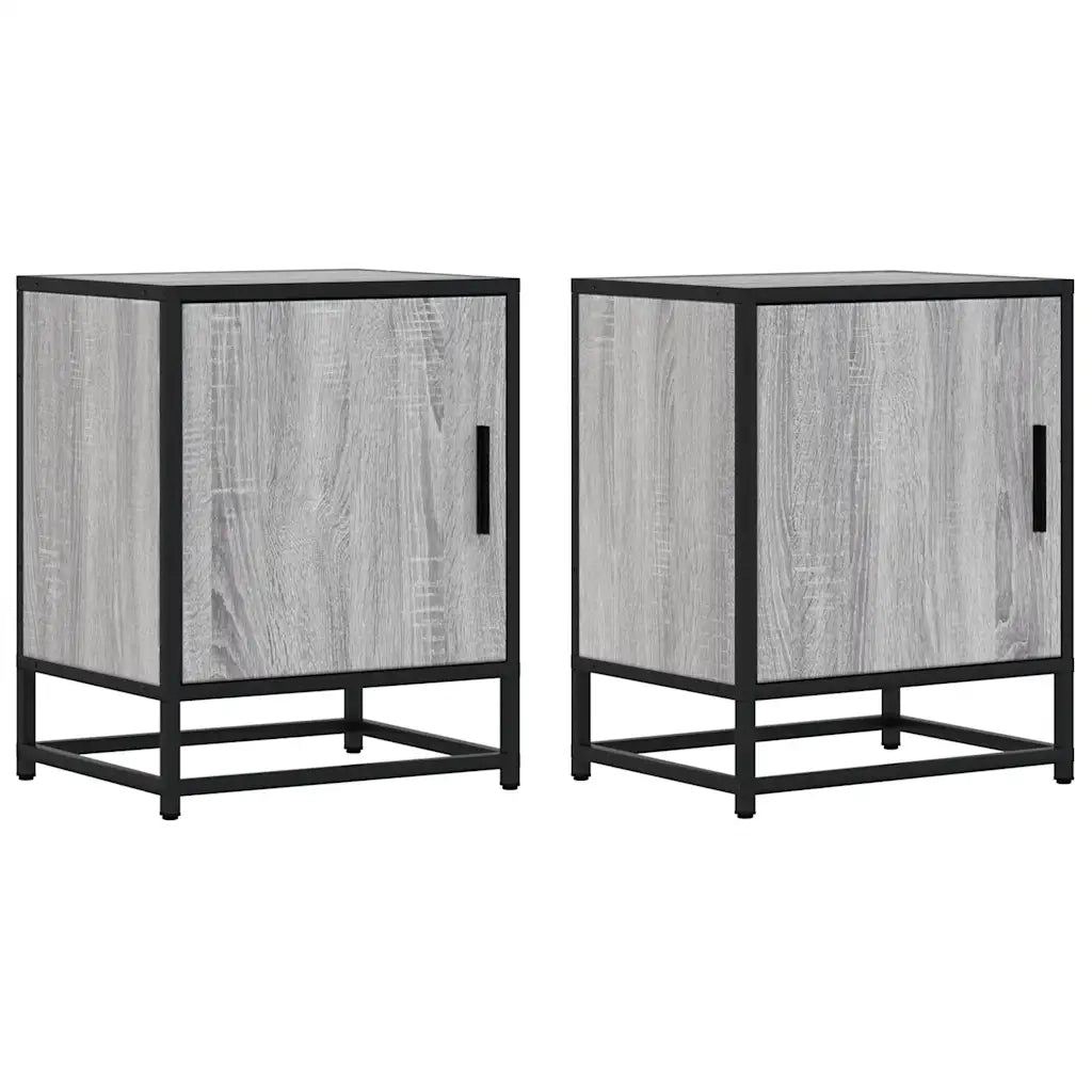 Comodini 2pz-Set di 2 Tavolino da notte Grigio Sonoma 40x31x50cm Legno Multistrato Metallo 761413