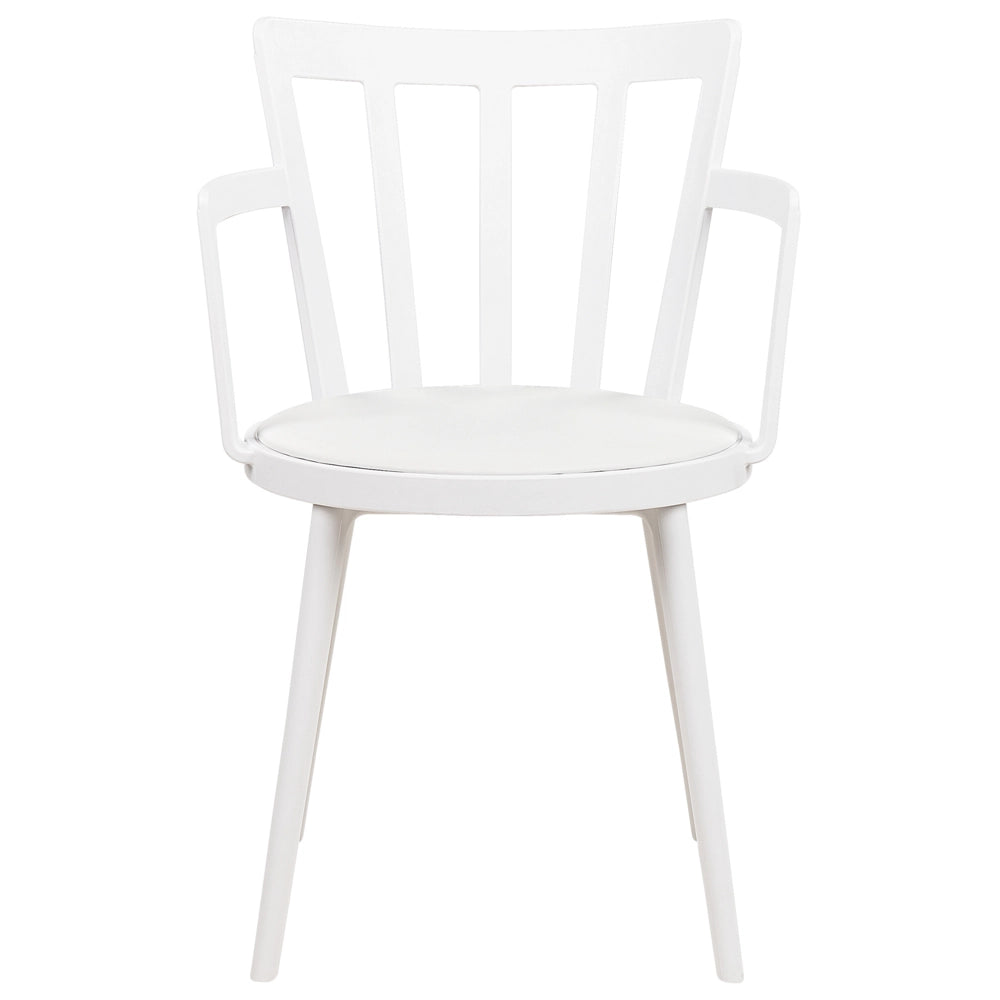 Set di 4 sedie da pranzo Seduta imbottita sintetica bianco Schienale aperto in ecopelle con braccioli Soggiorno moderno minimalista
