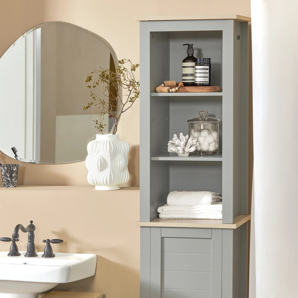 Mobiletto alto per bagno Mobile a colonna bagno salvaspazio con 3 scomparti a giorno e1 anta 39x30x169cm BZR68-HG SoBuy