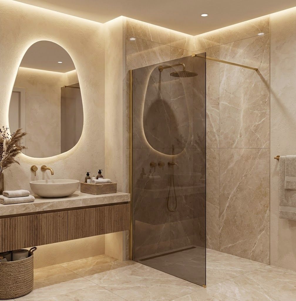 Parete Doccia Rea Flexi Brown / Brush Gold 140