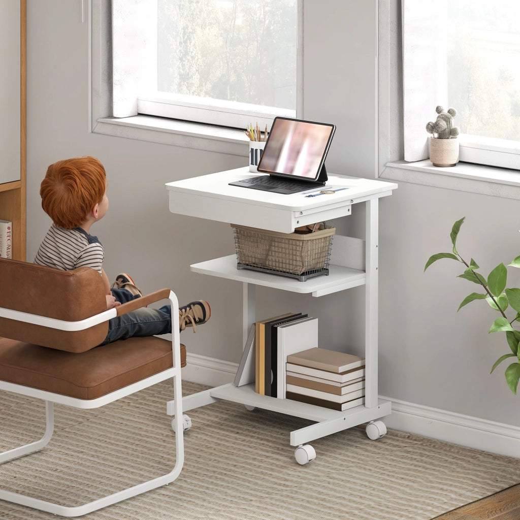 Scrivania per computer con cassetto e ruote ¨C zephmum ¨C bianco 56x51x75 cm