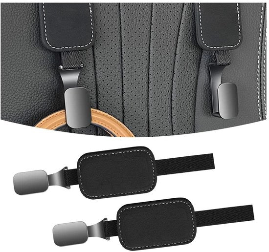 Supporti di appoggio per auto - 2 pezzi - Hanger per sedile posteriore - Hanger di stoccaggio - Nero - Corda in nylon di alta qualità - 28cm di lunghezza - Hanger per auto