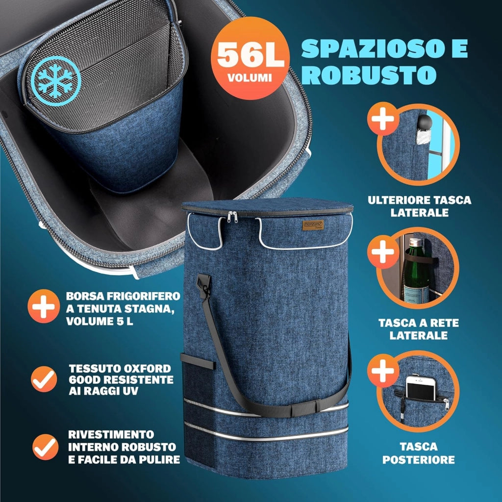 Carrello della Spesa 3in1 56L fino a 50 kg Borsa Pieghevole Rimovibile Carrellino Portaspesa Trolley Blu