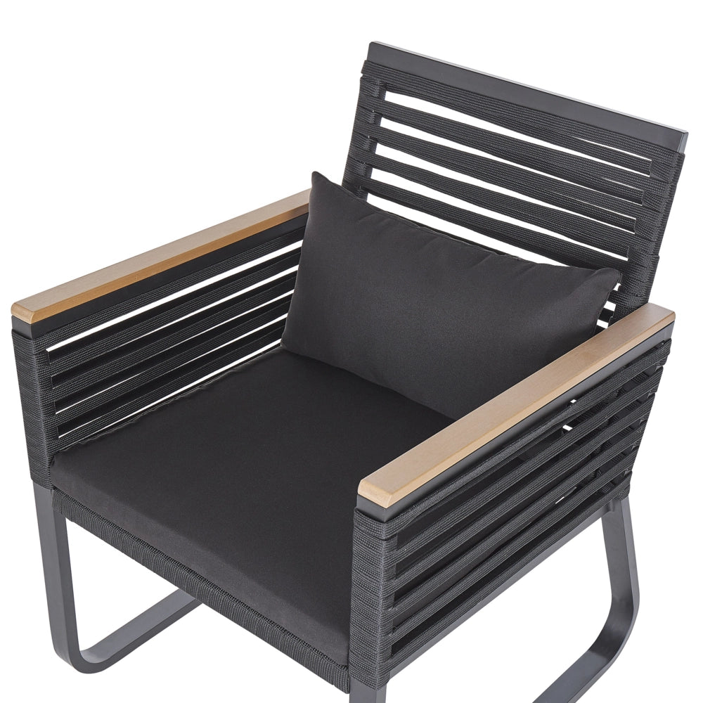 Set da pranzo da giardino 4 posti metallo Nero alluminio finitura opaca tavolo da esterno 4 sedie cuscini moderno