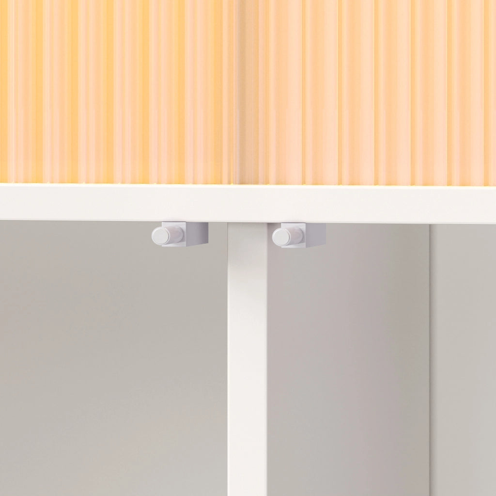 Tavolo bar 135-205x39x100 cm con ruote; LED e vani contenitore in MDF e vetro bianco