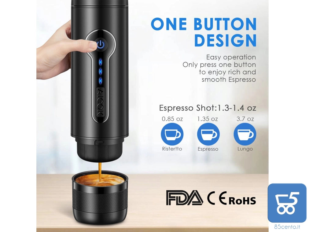 MACCHINA PER CAFFÈ PORTATILE A BATTERIA COMPATIBILE CON CIALDE NESPRESSO L'OR FUNZIONAMENTO 220V 12V AUTO