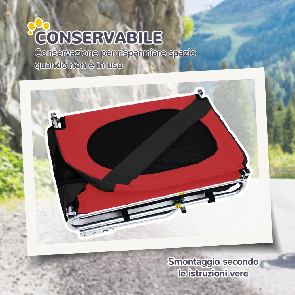 Rimorchio Bici per Cani ¨C Xylo ¨C Acciaio e Tessuto Oxford, 130x73x90 cm, Rosso e Nero
