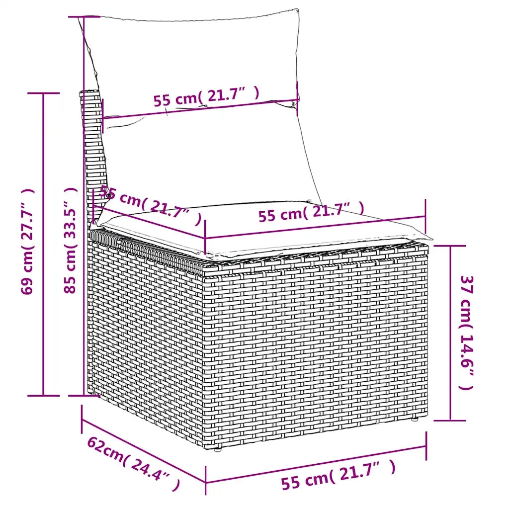 Set Divani da Giardino 10 pz con Cuscini Grigio in Polyrattan 3224724