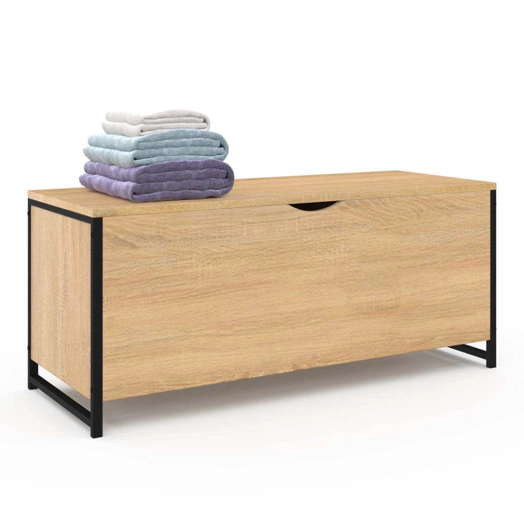 IDMarket - DETROIT baúl 100 cm madera y negro diseño industrial