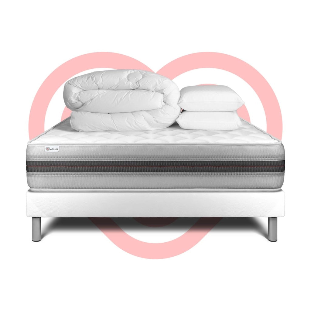 Pacchetto letto completo - Materasso 140x200cm + Box spring con doghe (kit) + 2 cuscini + Piumino - Vitalmemo Back