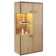 Vetrina con 1 Anta in Vetro e 3 Ripiani Regolabili con LED per Soggiorno in MDF 77;5×40×150 cm Naturale