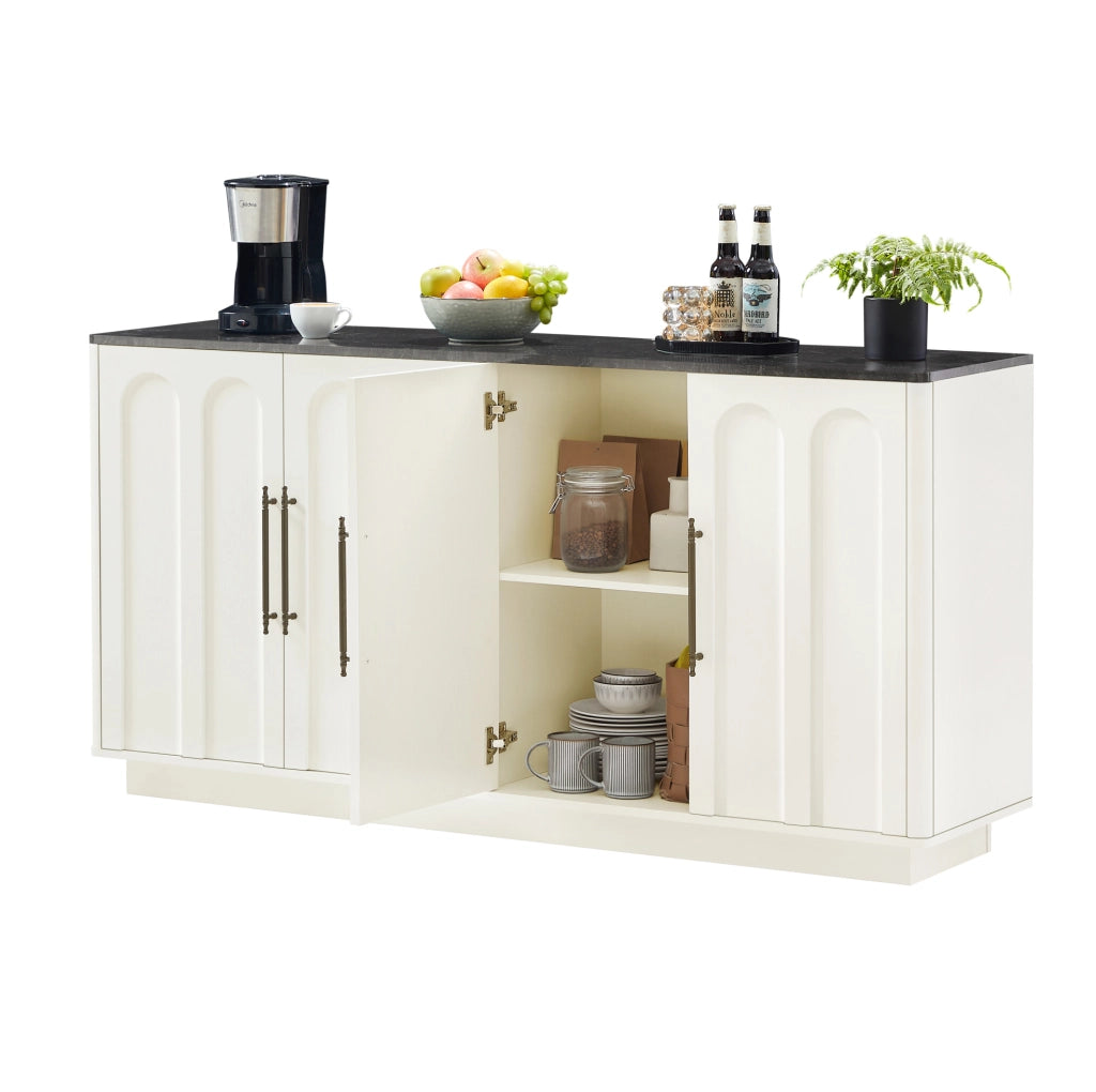 Sideboard con 4 porte e cerniere soft-close, 160 cm, bianco e nero con fissaggio a parete