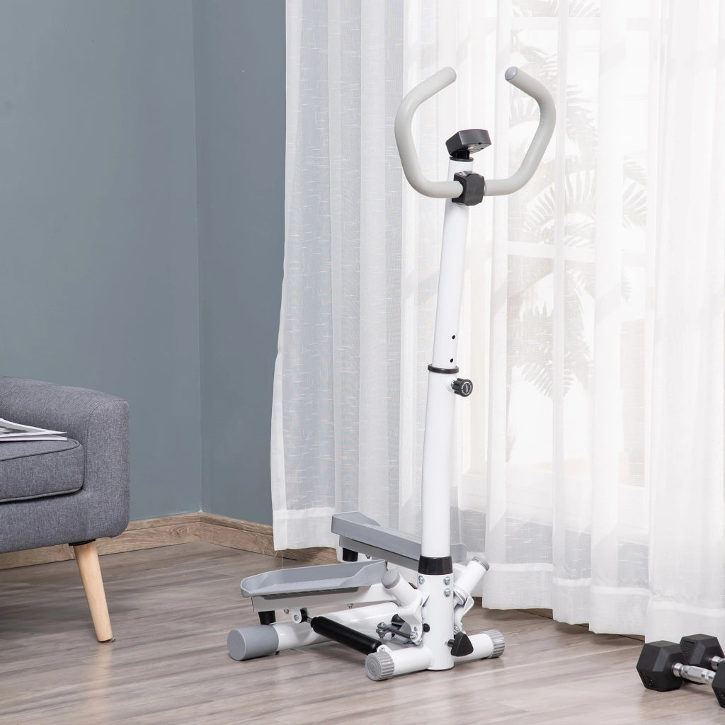 Stepper con Monitor LCD. Manubrio Regolabile ed Elastici. in Acciaio e ABS. Bianco e Grigio