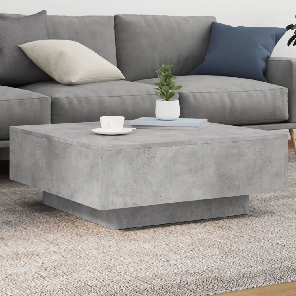 Tavolino da salotto | Tavolino da caff¨¨ | Tavolino da Soggiorno con Luci LED Grigio Cemento 80x80x31 cm