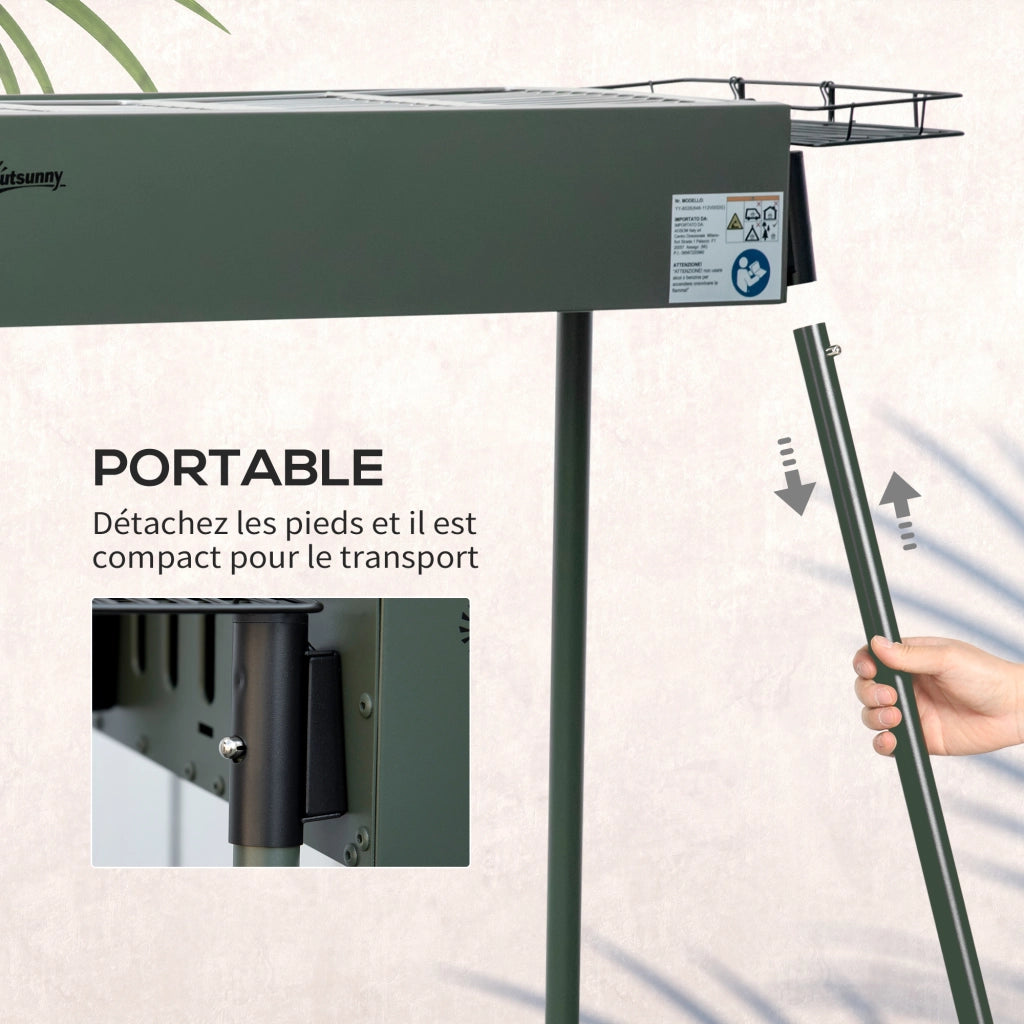 Barbecue a Carbone Portatile con 2 Griglie e 2 Cestini Laterali ¨C zephmum ¨C 94x39x70 cm