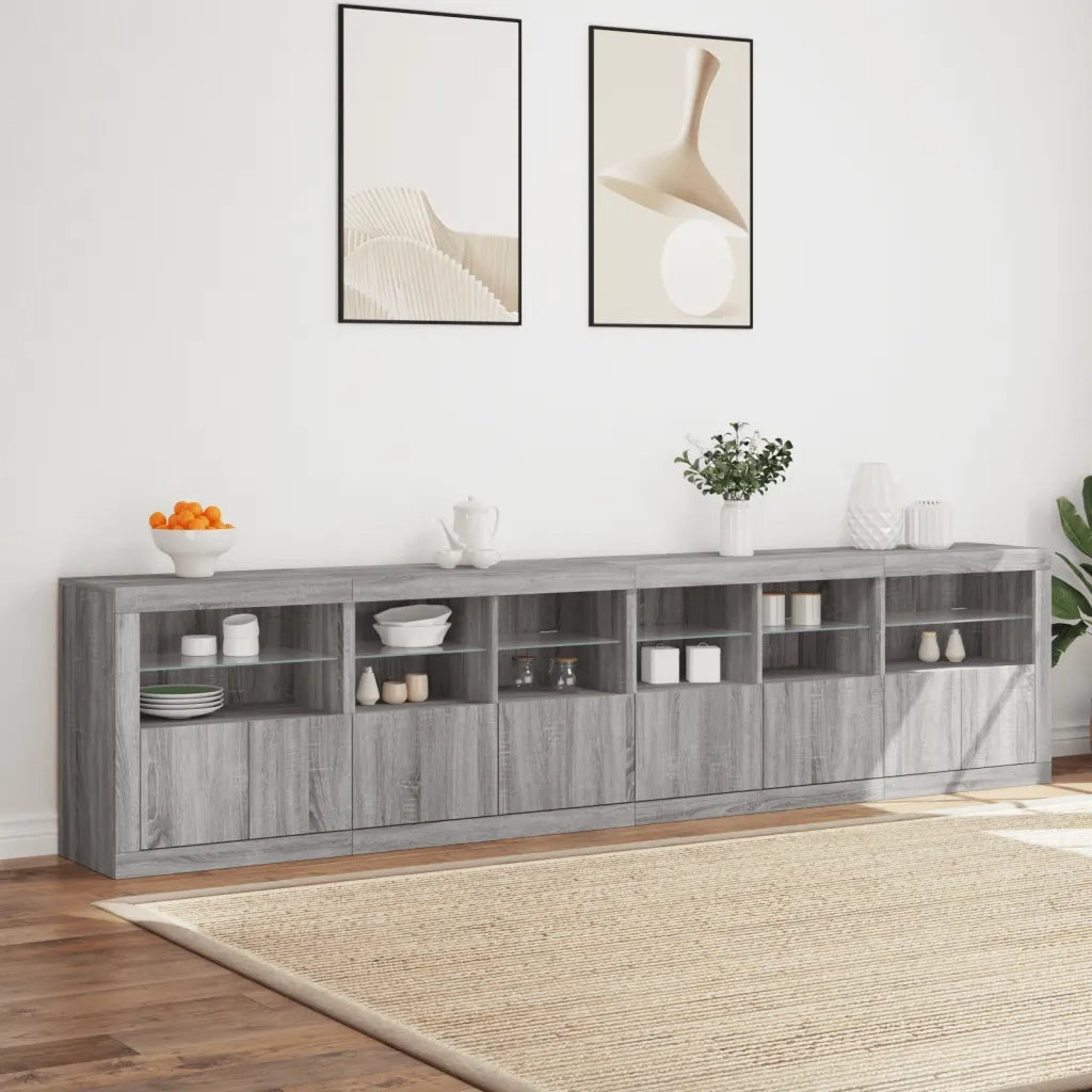 Credenza con Luci LED Grigio Sonoma 283x37x67 cm 3209021