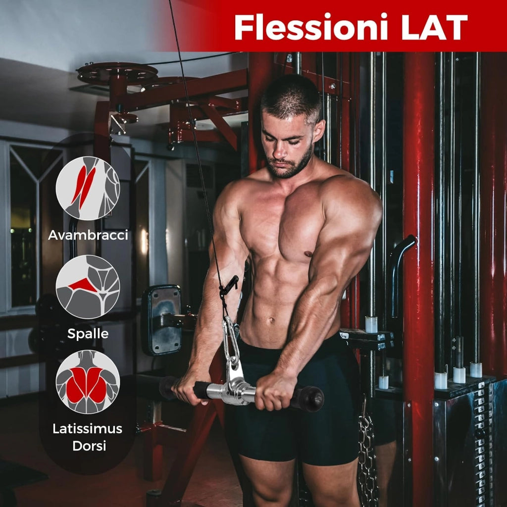 Set di Accessori per Macchine a Cavi, Accessori per LAT Pulldown incl. Maniglia a Forma di V, Barra Rettangolare, Corda per Tricipiti e Maniglia a Doppio D, Accessori per Macchine da Allenamen