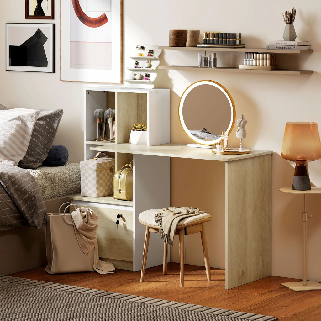 Scrivania con libreria e cassetto ¨C zephmum ¨C quercia e bianco 126x50x109 cm