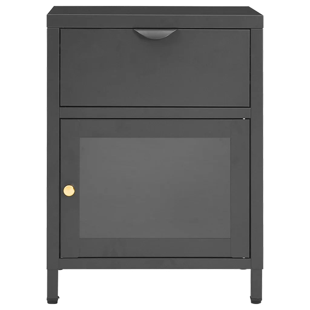 Comodino | Armadio da Notte | Mobiletto da notte Antracite 40x30x54,5 cm in Acciaio e Vetro