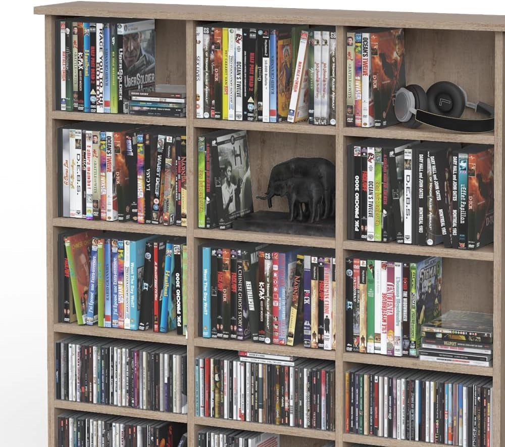 Scaffale porta cd Jukebox, Sonoma, 105.4 x 136 cm, adatto per uso da appoggio o a parete