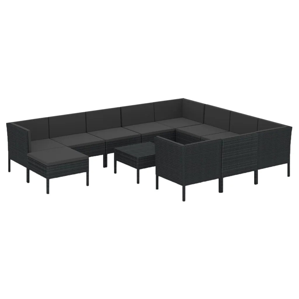 Set Divani da Giardino 12 pz con Cuscini in Polyrattan Nero cod mxl 38443