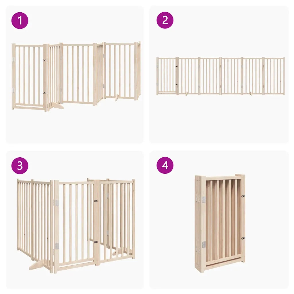 Cancelletto per cani con porta pieghevole 6 pannelli 300 cm in legno massello di abete 352271