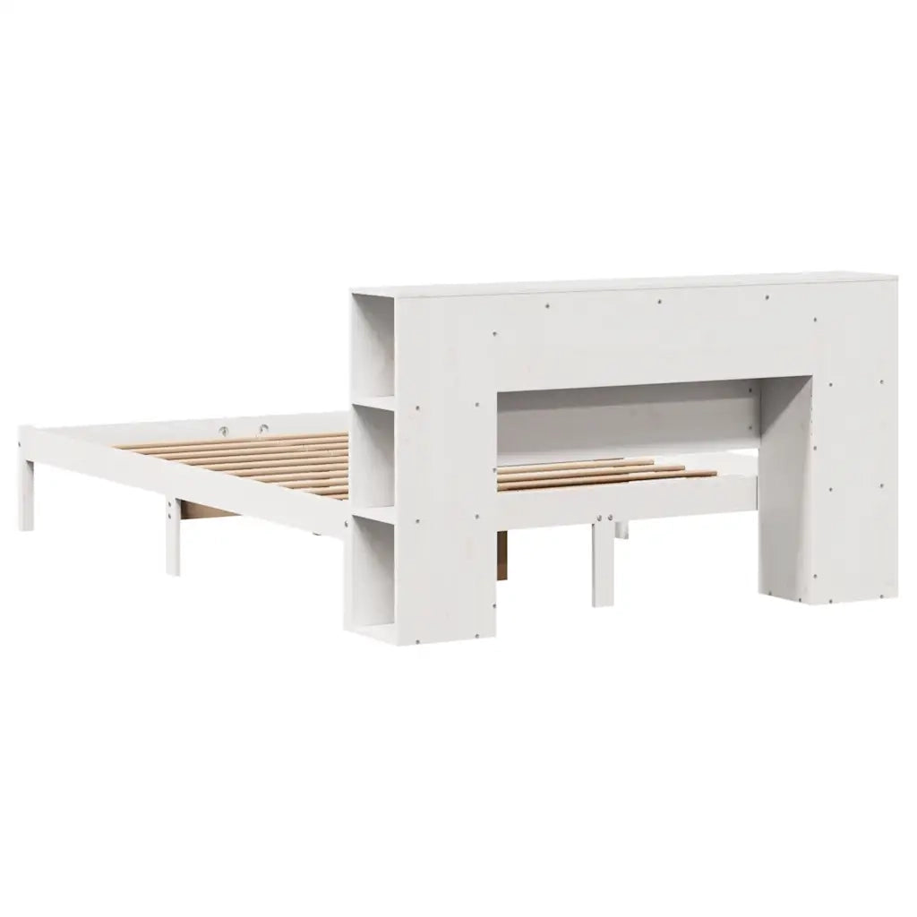 Letto Libreria senza Materasso-Struttura Letto con contenitore Bianco 160x200 cm Legno di Pino 492434