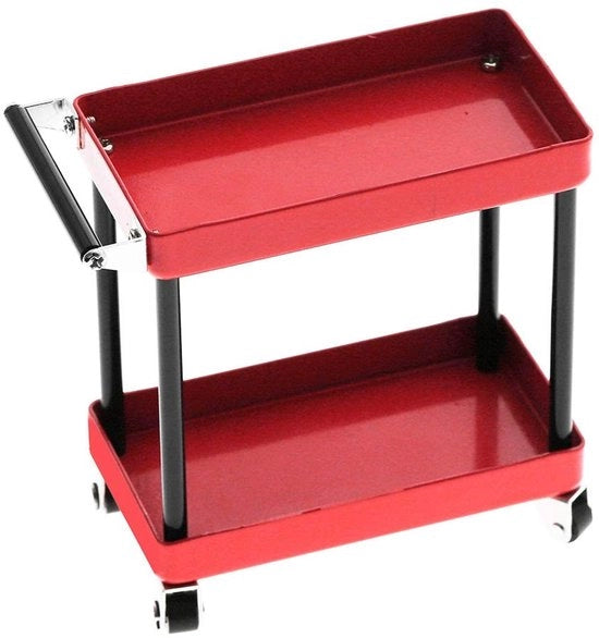 Carrello di lavoro mobile - vettura di attrezzi completa - carrello metallico - 2 ripiani di archiviazione - duraturo e pratico - adatto per auto RC