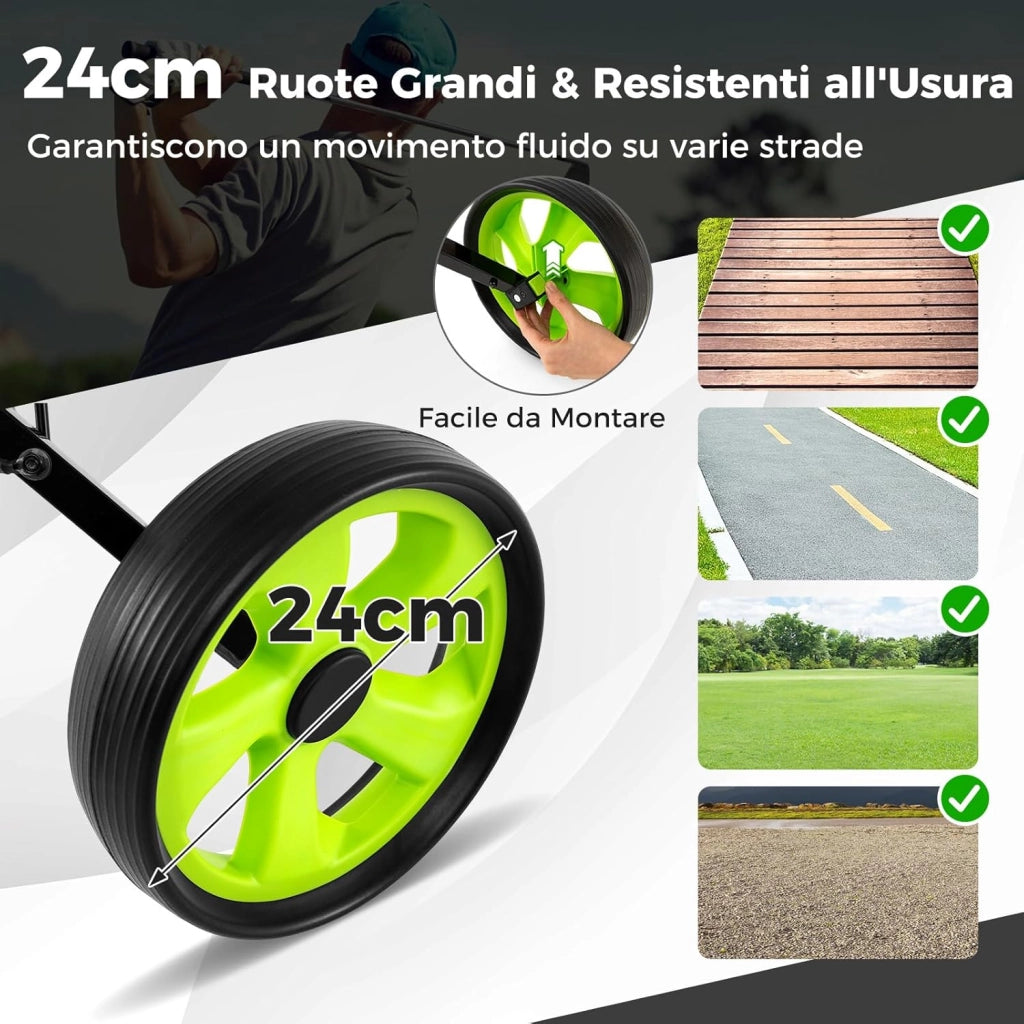 Carrello da Golf Pieghevole con 2 Ruote, Carrello da Golf in Ferro con Tabellone Segnapunti