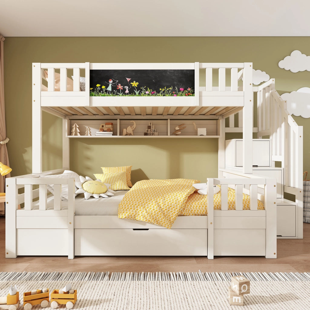 LETTO A CASTELLO PER BAMBINI 90x200 e 140x200 cm Legno Bianco con lavagna