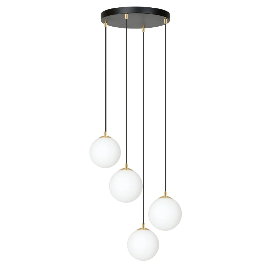 Lampadario Emibig Royal 4, 4xE14, vetro bianco nero oro