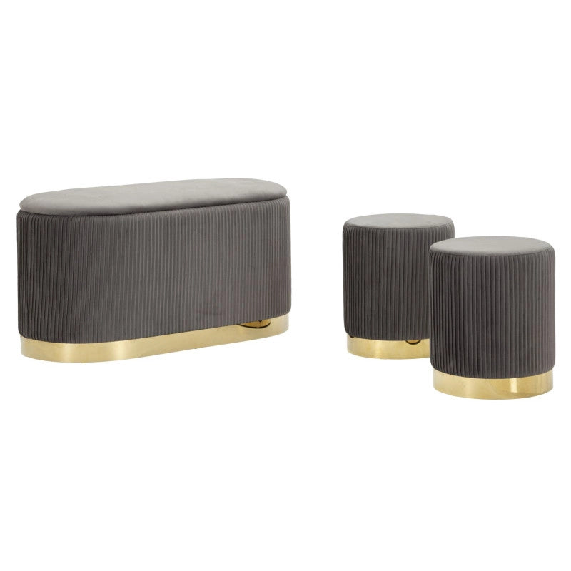 Panca Con Contenitore E Sgabelli Shopy Grigia Set 3 Pz cm 80x37x42-29x35