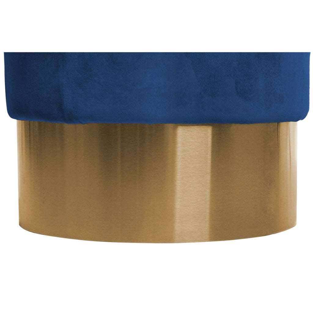 Pouf contenitore Nano in velluto blu scuro con base dorata
