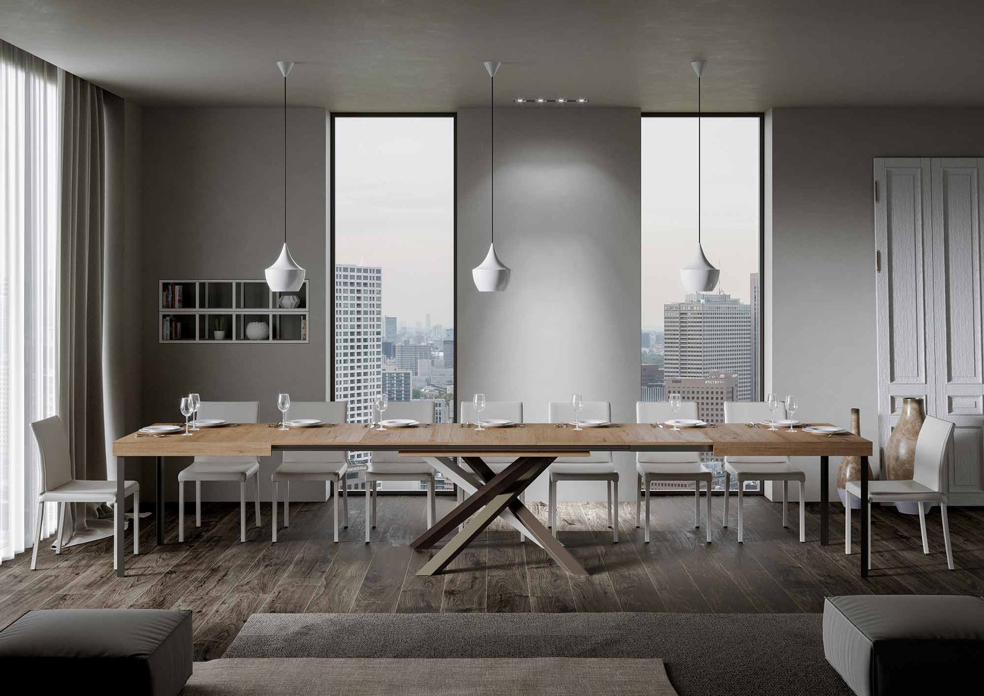 Tavolo Allungabile 120/380x90 cm Volantis Quercia Natura Gambe Multicolore 4/C