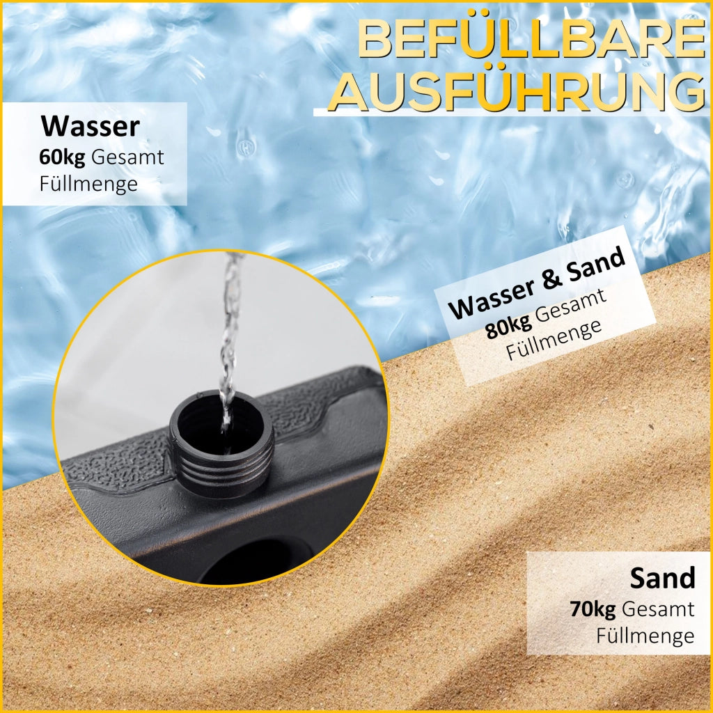 Base per ombrellone 4 pezzi peso per ombrello da giardino con sabbia/acqua fino 70 kg ¨C zephmum ¨C grigio