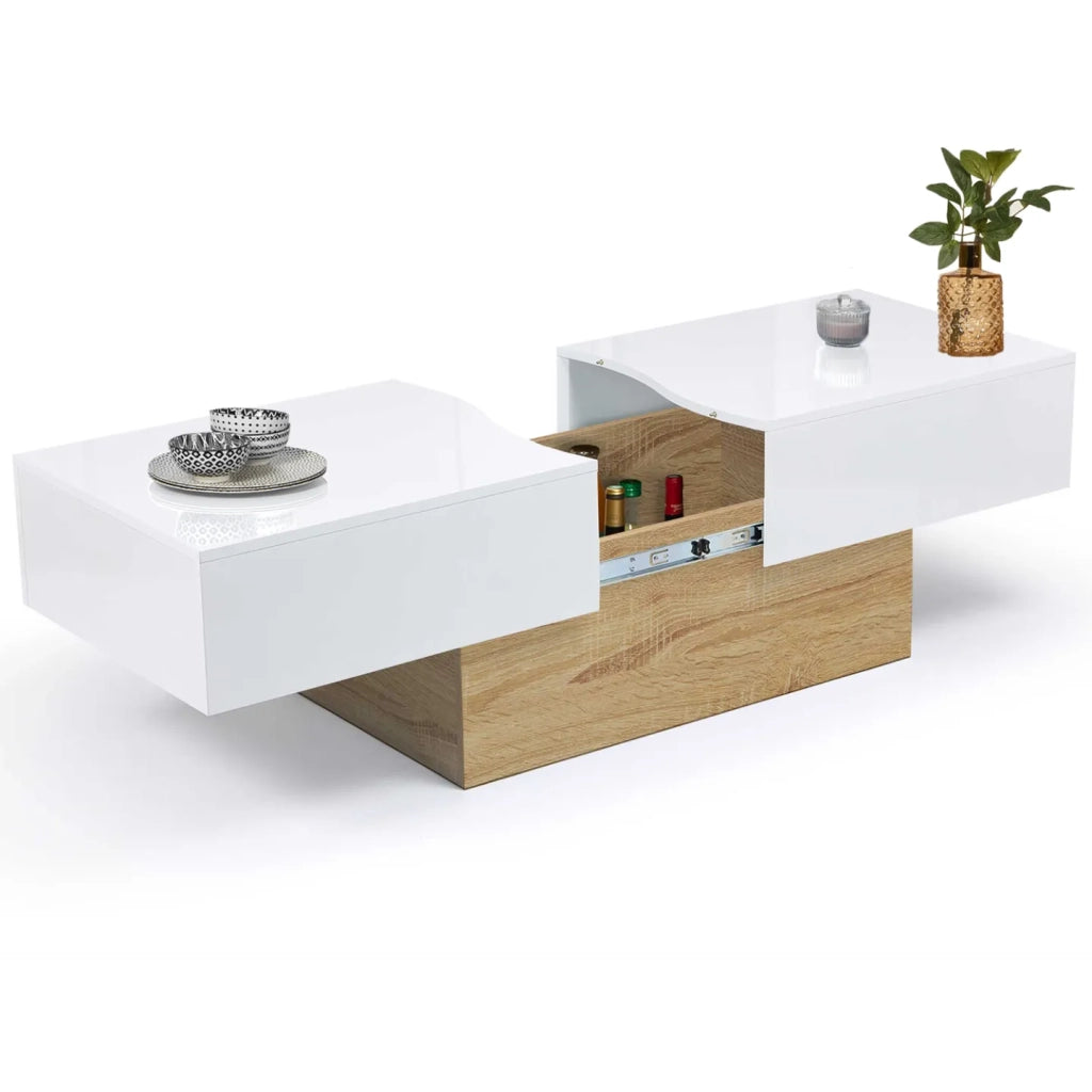 IDMarket - Tavolino scorrevole MARTA in legno imitazione faggio e bianco